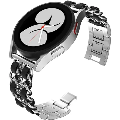 Produktbild von FFO2World 22 mm Leder-Metallarmband – für Samsung Galaxy Watch 3/Watch, Gear S3, Polar Vantage & Grit X, Garmin Vivoactive 4 – Silber/Schwarz
