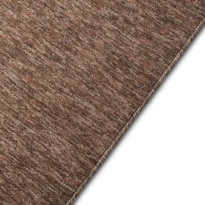 A close-up, angled view of a brown, textured rug with a white background.