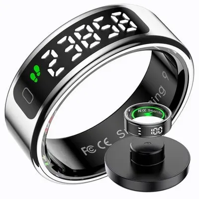 Produktbild von findtime Smart Ring mit Display Smartring für Herren Damen IP68 Wasserdicht Fitness Ring Tracker Android IOS Fitnessring Smarter Ring SpO2 Schlaf Pulsmesser Schrittzähler Sport