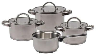 Obrázek produktu pro Sada hrnců Cookinglife, 4 kusy, nerezová ocel – hrnec o průměru 16, 18 a 20 cm a hrnek s uchem o průměru 16 cm – vhodná pro všechny typy sporáků
