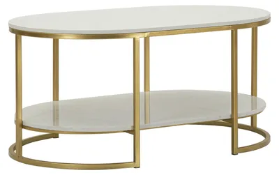 Immagine prodotto di Tavolo da Caffè Izmir con Doppio Piano Effetto Marmo e Struttura Dorata - Arredo Glam per Soggiorno - 1428850000