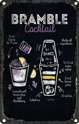 Produktbild von vianmo Blechschild 18x12 cm Bramble Cocktail Recipe