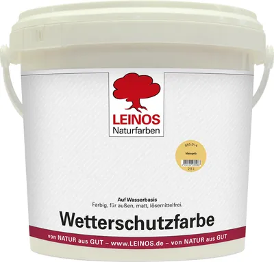 Produktbild von LEINOS Wetterschutzfarbe auf Wasserbasis 855 –2,50 l Maisgelb- Lösemittelfreier, matter Anstrich für unbehandelte Holzkonstruktionen im Außenbereich, ideal für sägeraues Holz