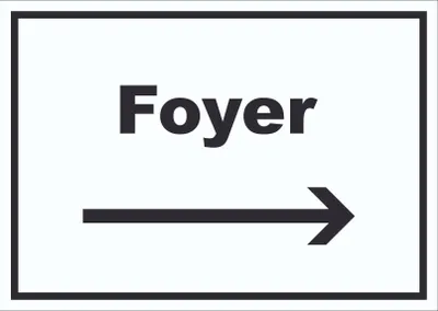 Produktbild von Foyer Schild mit Text und Richtungspfeil rechts Eingangshalle waagerecht A4 (210x297mm)