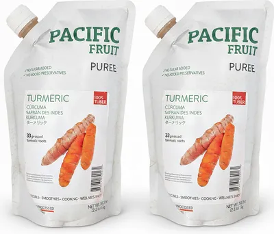 Produktbild von Pacific Fruit Püree Kurkuma 2x 1kg ohne Zuckerzusatz, Konservierungsmittel & frei von GVO, für Curcuma Latte, Goldene Milch, Tee, Smoothies, Cocktails, Mocktails, Currys & Reisgerichte, mit Curcumin