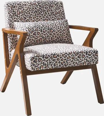 Immagine prodotto di Poltrona scandinava in legno di hevea e stampa leopardo, Leopardo