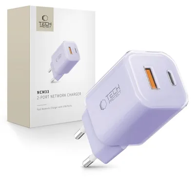 Obrázek produktu pro Ładowarka Sieciowa Tech-Protect Ncm33 Pd 33W Qc3.0 Usb-C / Usb-C - Fioletowa