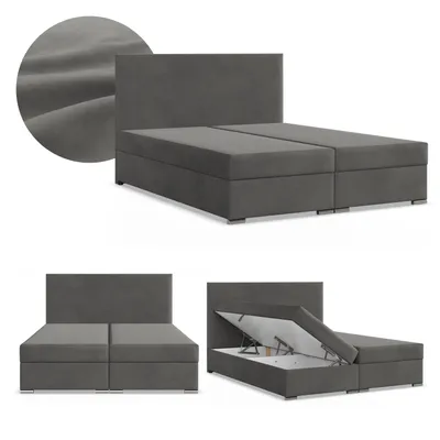 Produktbild von Boxspringbett 160x200 mit 2 Bettkästen, Kontinentales Bett mit Bonell Matratze, Doppelbett mit Kopfteil, Samtstoff Grau, Dunkelgrau, ZONZA 160 x 200