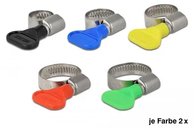 Produktbild von DeLOCK Schlauchschelle mit Flügelmutter Sortiment 10 Stück farbig, Schraubklemme (Schneckengetriebe), Mehrfarbig, Kunststoff, Edelstahl