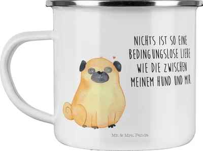 Produktbild von Mr. & Mrs. Panda Pott Mops - Weiß - Geschenk, becher emaille, Haferl, Pure Liebe, Tasse, Hund, Knuffig, Sprüche, Teetasse