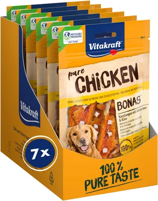 Imagen del producto de Vitakraft Pure Chicken Bonas, galletas para perros, sabor a pollo y queso, 7 unidades de 80g cada una