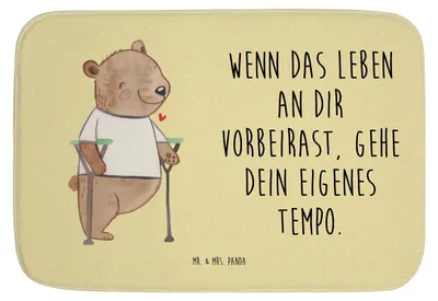 Produktbild von Mr. & Mrs. Panda Badematte Bär Beinamputation - Gelb Pastell - Geschenk, fußmatte bad, Badteppich, Badezimmerteppich, Badezimmer Matte, Amputation, teppich für