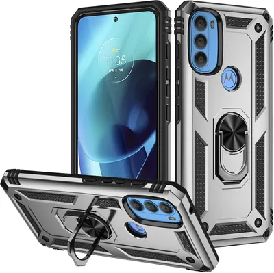 Produktbild von Moto G71 5G Hülle, Dual Layer Robust Militäre Schutzhülle mit Ringhalterung Ständer für Motorola Moto G71 5G Silber