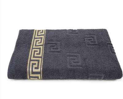Produktbild von Luxus Medusa Saunatuch 100x200 cm - Anthrazit Grau - feinste Ringgarn Baumwolle / Jacquard Webung / Hochflor Frottee mit Medusa Flachprägung und goldener Medusa Bordüre