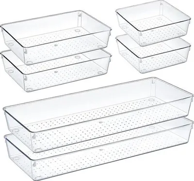 Immagine prodotto di Organizer trasparente a 6 scomparti per cassetti, per ufficio, bagno e cucina
