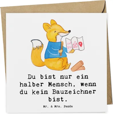 Produktbild von Mr. & Mrs. Panda Grußkarte Bauzeichner Herz - Weiß - Geschenk, faltkarte, Klappkarte, Glückwunschkarte, anlasskarte, doppelkarte