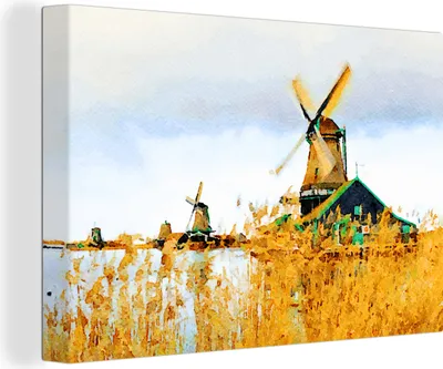 Obrázok produktu pre OneMillionCanvasses® - Plátno - 140x90 cm, Ilustrácia Zaanse schans, Nástenná umelecká dekorácia - Fotografia na plátne - Maľba na drevenom ráme