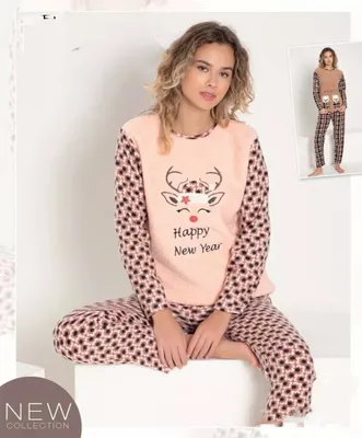 Produktbild von Damen Pyjama POLAR Schlafanzug Lachsfarbe XXL 2-Teiler Set Lang Warm Winter S-03