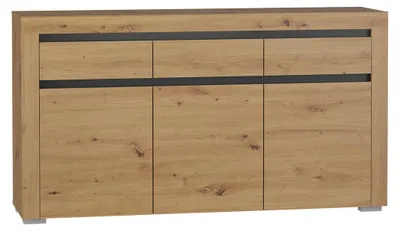 Produktbild von Buffet Kasla mit 3 Schubladen und 3 Türen, Holzoptik und Anthrazitgrau, 152cm
