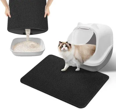 Imagen del producto de Ibenzoa® Alfombrilla para areneros de gatos, 30x45 cm – Alfombrilla de doble capa impermeable con diseño de panal, antideslizante, con bordes que evitan que la arena se derrame, color