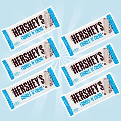 Produktbild von 6er Pack Hershey’s Cookies ’n’ Cream Riegel | je 43 g | Weißer Schokoladenriegel mit Keksstückchen+Heartforcards Versandschutz
