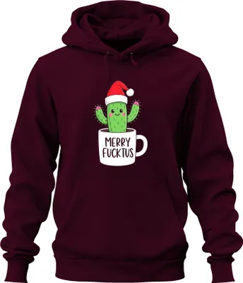 Obrázek produktu pro MERRY FUCKTUS funny Christmas cactus Santa hat gift uni hoodie hoodie, Burgundy, S