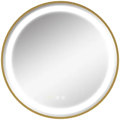 Image de AIORBER Miroir de salle de bain rond à LED 60 cm avec variateur et capteur tactile Horloge Mémoire IP44 Miroir mural avec lumière Cadre doré
