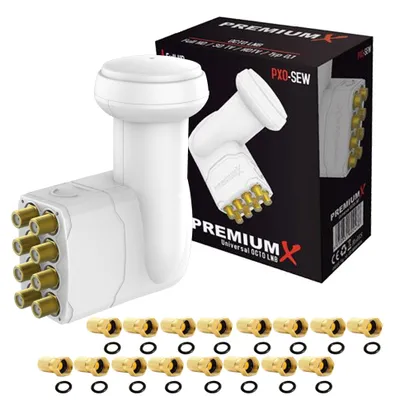 Produktbild von PremiumX Octo LNB weiß SAT für 8 Teilnehmer DVB-S2 HD 4K inkl. 16x F-Stecker