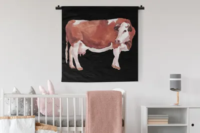 Produktbild von MuchoWow® Wandteppich Wandbehang Kuh - Braun - Weiß 90x90 cm Tapisserie Dekoration Wandtuch - Wandaufhänger