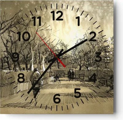 Produktbild von Wanduhr - Quadrat - Glasuhr - Park Spaziergang Baum - 40x40cm - Schleichendes Uhrwerk - Lautlos - zum Aufhängen bereit - Dekoration Modern - Wanddekoration aus Glas - C4AC40x40-3758