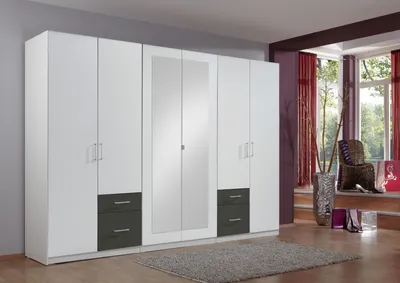 Produktbild von Drehtürenschrank >Freiburg< in WEISS + GRAPHIT - 270x208x58cm (BxHxT)