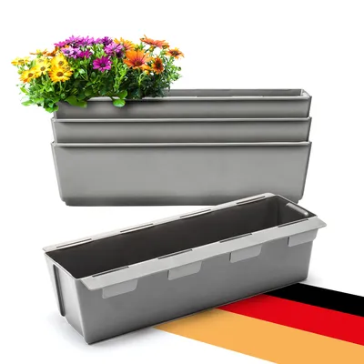 Produktbild von BigDean 4er Set Paletten Blumenkästen - Einsatz - mit Hängesystem zum Einhängen - 37cm Beton-grau - Pflanzkasten für Europalette Balkonkasten