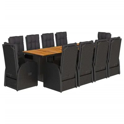 Produktbild von vidaXL 11-tlg. Garten-Essgruppe mit Kissen Schwarz Poly Rattan