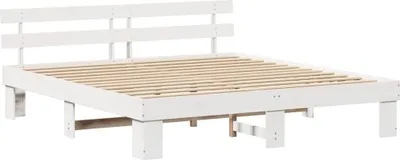 Zdjęcie produktu dla Łóżko Drewniane 180x200 Białe Rama Łóżka ze Stelażem z Zagłówkiem