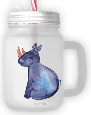 Produktbild von Mr. & Mrs. Panda Glas Einhorn Nashorn - Transparent - Geschenk, Mason Jar, Unicorn, mit deckel, Cocktailglas, Zoo, Regenbogen, Nashörner, Witzig, Trinkglas, Für Smoothies