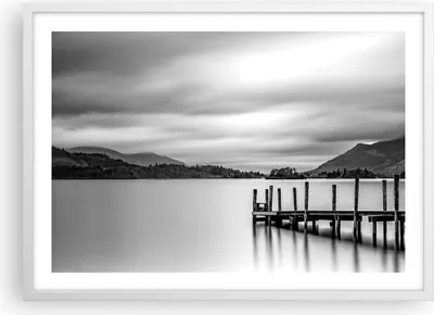 Produktbild von Gerahmtes Poster - Weißer Rahmen - Schwarzweiß Landschaft See - 70x50 cm - Wand Bild - Wanddeko - Wandbilder - Wandposter - Bilderrahmen - Bilder - Kunstdruck - Wandbild - P2WAA70x50-4321