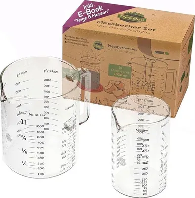Image de Lot de 2 verres doseurs, 1 litre et 0,5 litre, résistants à la chaleur, en verre borosilicaté, adaptés au micro-ondes, pour la pâtisserie, la cuisine et les préparations