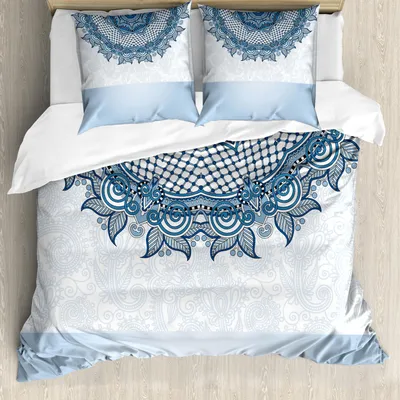 Zdjęcie produktu dla ABAKUHAUS Zestaw pościeli, arabski etniczny koronkowy wzór kwiatowy inspirowany sztuką ślubną, 155 x 220 cm + 80 x 80 cm, niebiesko-szary Seafoam
