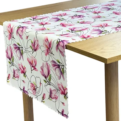 Obrázek produktu pro Běhoun na ubrus odolný proti skvrnám květiny magnólie růžová 50x100 cm