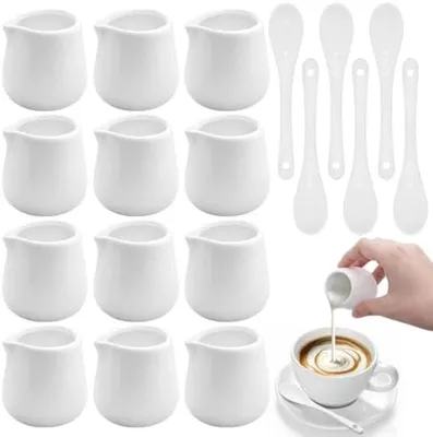 Productafbeelding van PromoHome® 12-delig mini-melkkannenset – keramiek, vaatwasmachinebestendig, 45 ml per kannetje
