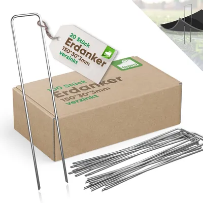 Produktbild von Fepro® 20x Erdanker verzinkter Stahl 150mm x 30mm Ø 2,7mm Unkrautvlies Gartenvlies Erdnägel Zeltanker Heringe Bodenanker Trampolin Zaun Garten Zelthering Kunstrasen