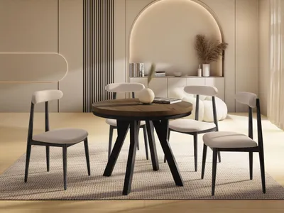 Produktbild von Runder Ausziehbarer Esstisch im Loft-Stil – Verlängerbarer Tisch mit Weißen Holzbeinen & Metallring – Platzsparender Esstisch für Wohnzimmer – Eiche Braun Rustikal – 80 bis 130 cm