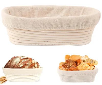 Productafbeelding van Gistmand - Ovaal, met linnen bekleding - Voor het laten rijzen van deeg en als broodvorm - 28 x 14 x 8 cm