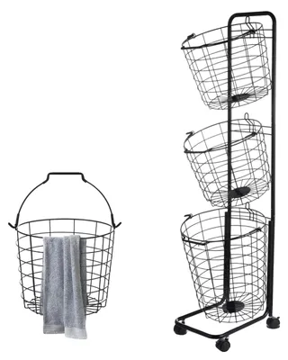 Immagine prodotto di Cesto portabiancheria, metallo, 122 x 31 x 25 cm, 3 ripiani, trasportabile, 4 ruote piroettanti