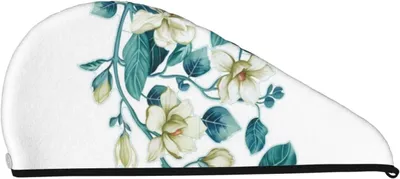 Produktbild von Hellblaues Haartuch mit Blumenmuster aus Korallensamt zum schnellen Trocknen von nassem, langem, dickem und lockigem Haar