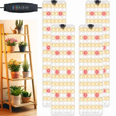 Produktbild von 528 LED Pflanzenlampe Vollspektrum,Pflanzenlicht Dimmbar mit Timer,Wachstumslampe für Zimmerpflanzen Gewächshaus Blumen(4 panel,rot,weiß,warmweiß)