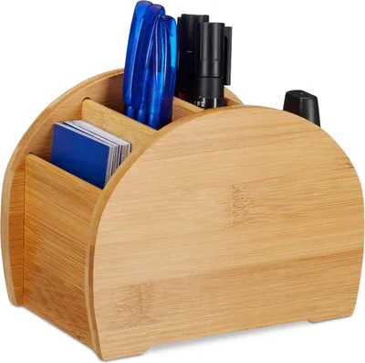 Produktbild von Relaxdays Stiftehalter Bambus, 4 Fächer, natürliche Optik, Stiftebox, Schreibtisch Organizer für Büro-Utensilien, natur