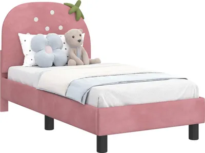 Zdjęcie produktu dla vidaXL Rama łóżka dziecięcego z zagłówkiem różowa 70 x 140 cm aksamitna