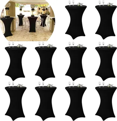 10er-Set Stretch-Stehtischhussen, Ø 70–75 cm, schwarz, 70 x 110 cm