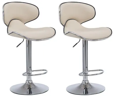 Produktbild von CLP 2er Set Barhocker Las Vegas V2 Kunstleder mit Fußstütze creme Gestell Farbe chrom